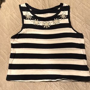 Navy & White Striped Embellished Crop Top Medium